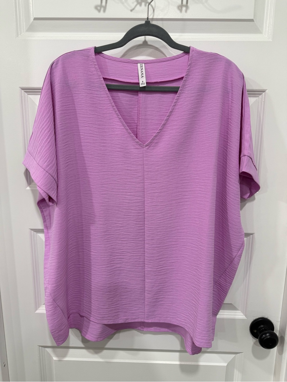 Zenana Outfitters Lavender V-Neck Short Sleeve Blouse